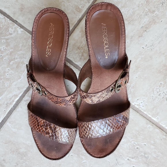 AEROSOLES WOMEN'S DAME TIME SANDALS:PRE-OWNED BROWN SNAKE-EMBOSSED LEATHER  9M - Picture 6 of 10